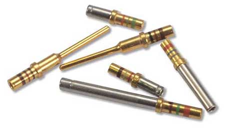 Mil Spec pin and socket contacts showing color band identification rings